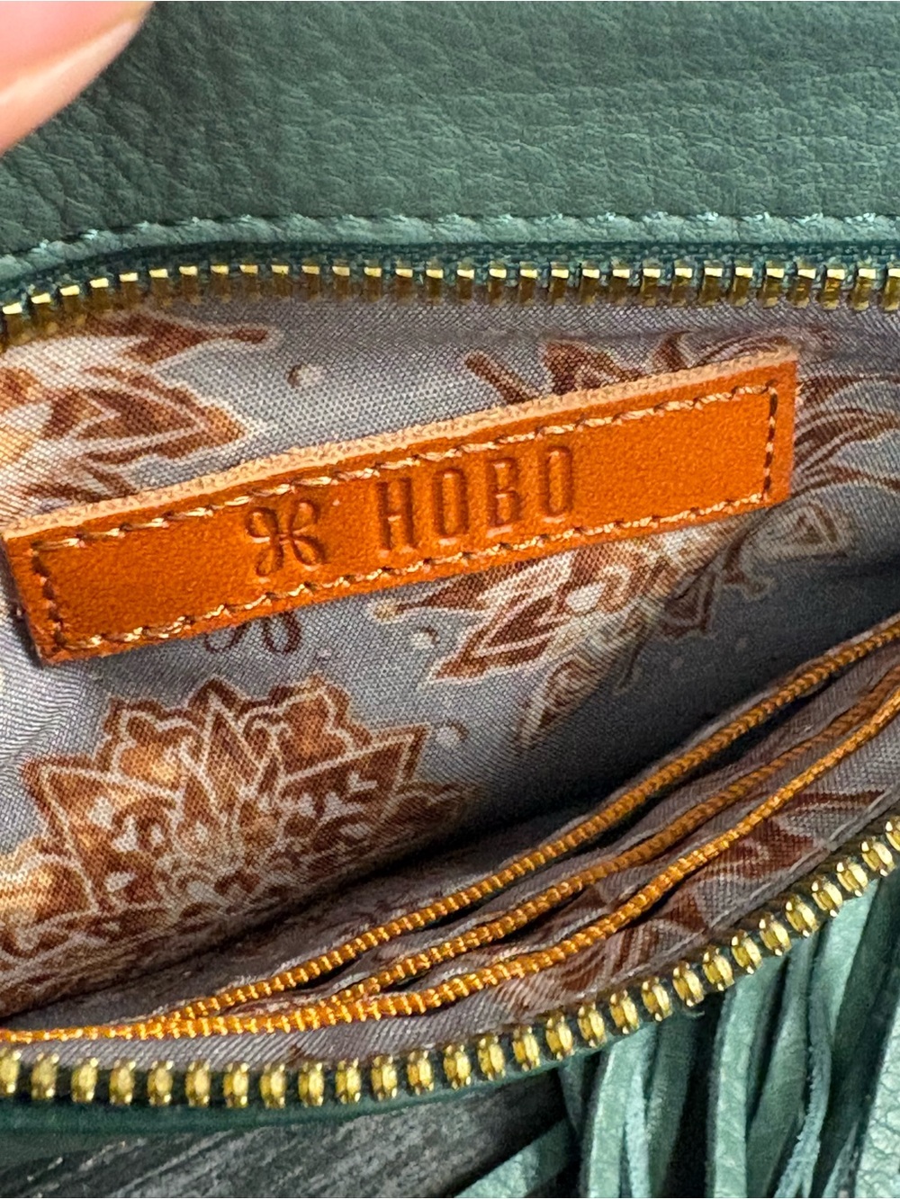 HOBO Small Green Leather Crossbody with Tassel and Front Zip Bag - Picture 8 of 8